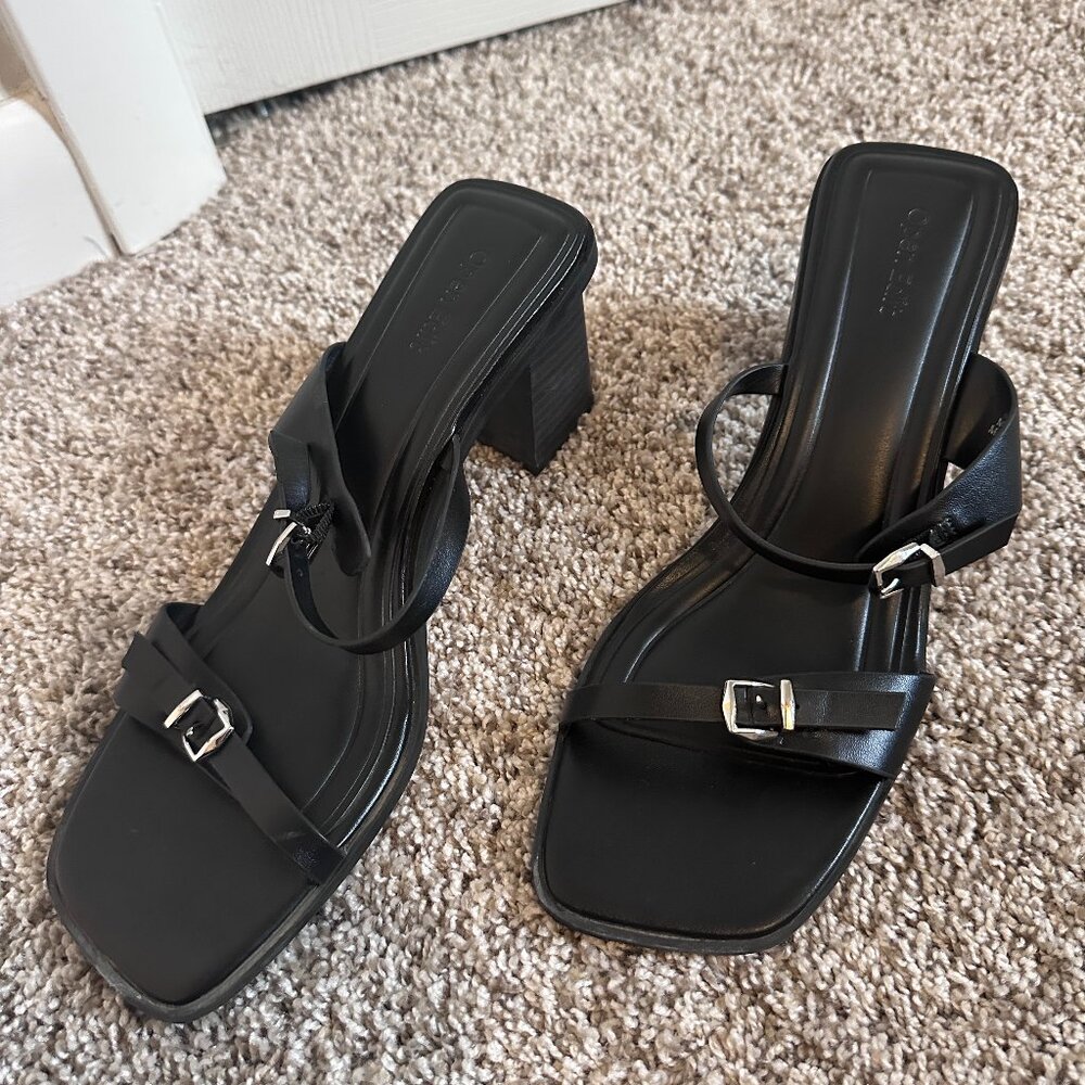Open Edit Black Strappy Sandal Heels
